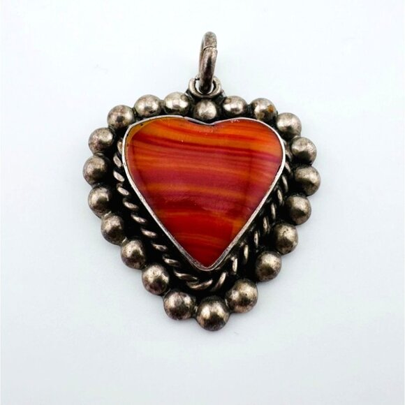 Mexico TS-134. Carnelian Agate Healing Stone Set in 925 Sterling Silver Pendant - Picture 1 of 3